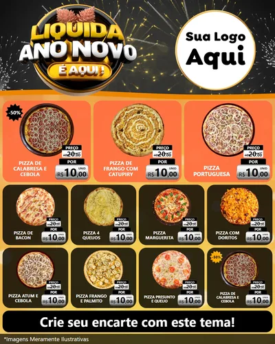Modelo de Rede Social para Feed Instagram com o tema Liquida Ano Novo É Aqui! para Pizzaria