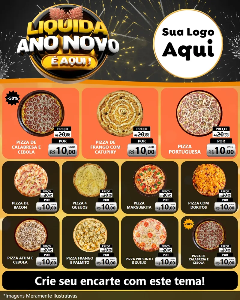 Modelo de Rede Social para Feed Instagram com o tema Liquida Ano Novo É Aqui! para Pizzaria