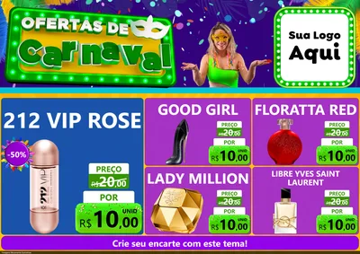 Modelo de Encarte para Encarte A4 Horizontal com o tema Ofertas de Carnaval para Perfumes