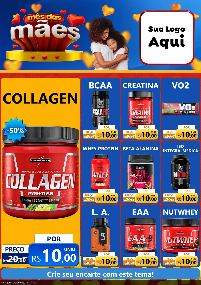 Modelo de Encarte para Encarte A4 Vertical com o tema Mês das Mães para Suplementos alimentares