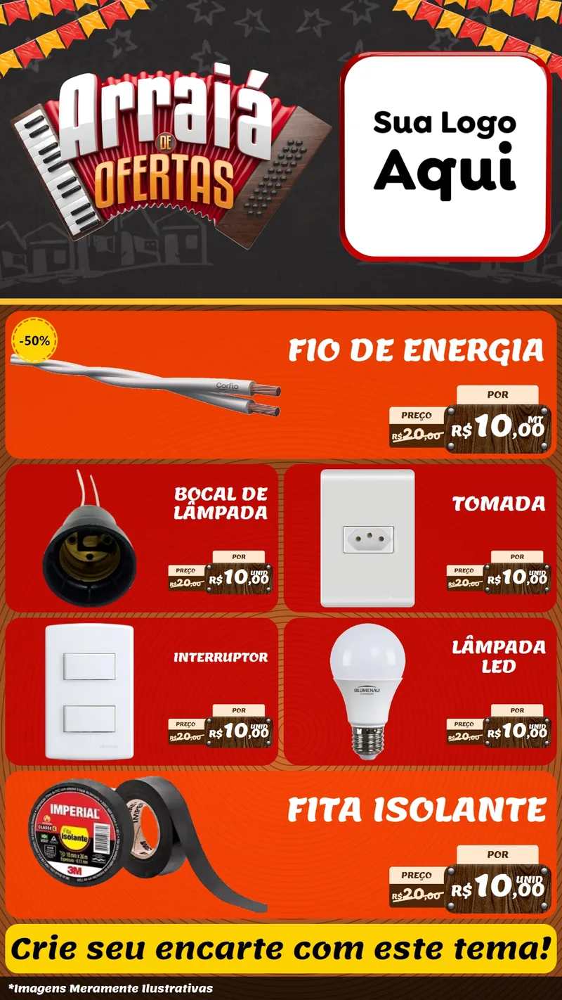 Modelo de TV para TV Vertical com o tema Arraiá de Ofertas - Junina para Materiais Elétricos