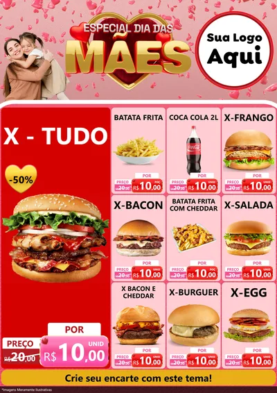 Modelo de Encarte para Encarte A4 Vertical com o tema Especial Dia Das Mães para Hamburgueria