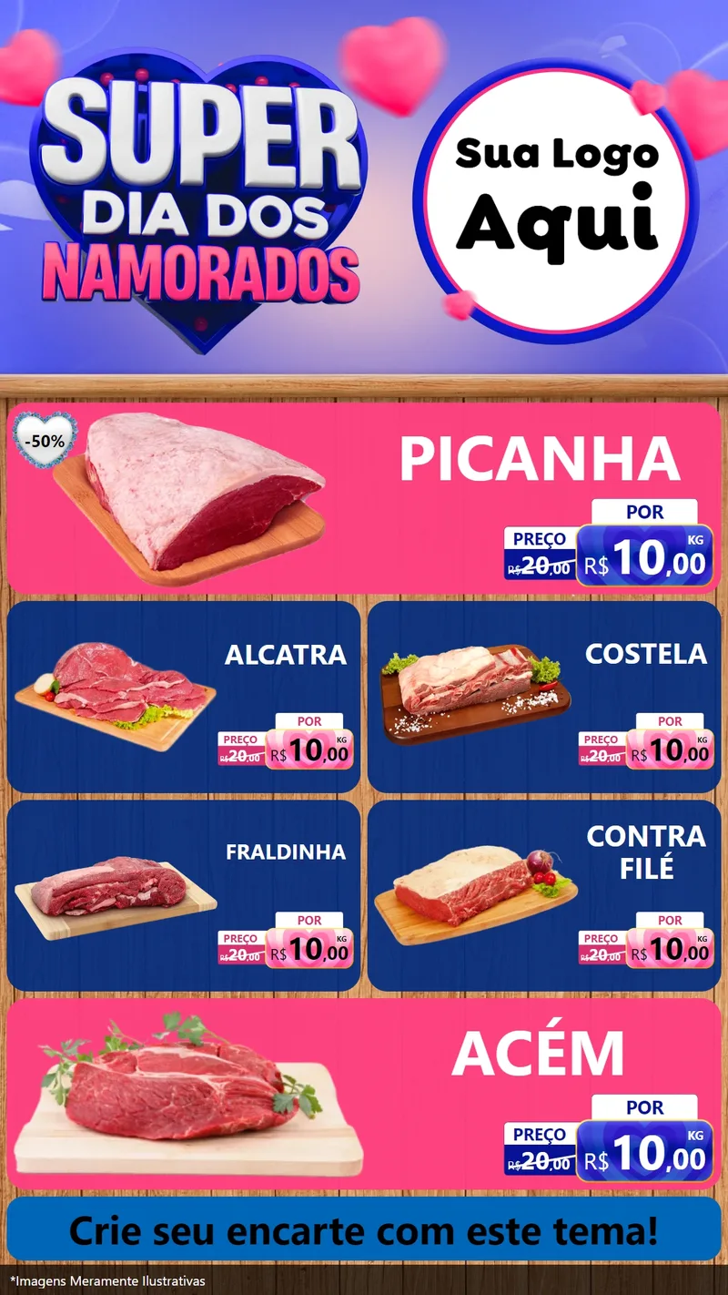 Modelo de TV para TV Vertical com o tema Super Dia dos Namorados para Açougue