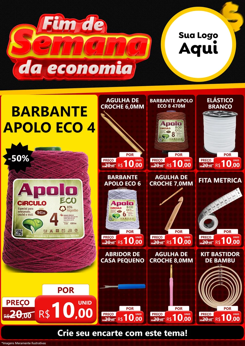 Modelo de Encarte para Encarte A4 Vertical com o tema Fim de Semana da Economia para Armarinho e Aviamentos
