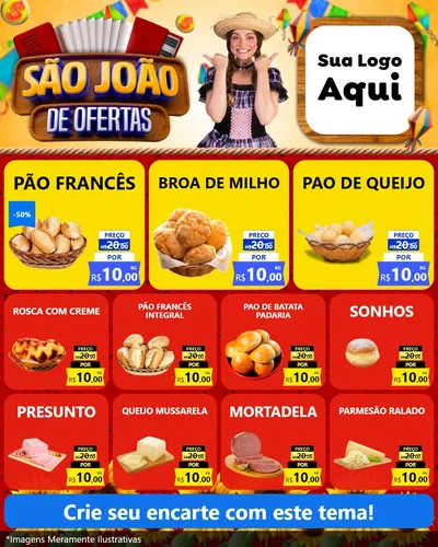 Modelo de Rede Social para Feed Instagram com o tema São João de Ofertas para Padaria