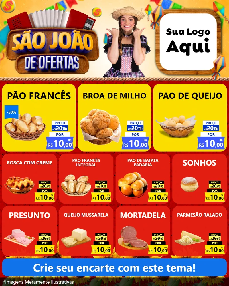 Modelo de Rede Social para Feed Instagram com o tema São João de Ofertas para Padaria