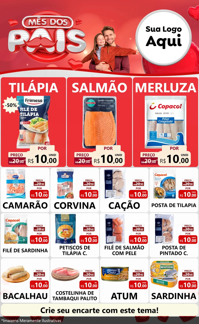 Modelo de Encarte para Encarte Grande com o tema Mês dos Pais para Peixaria