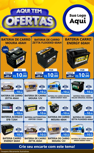 Modelo de Encarte para Encarte Grande com o tema Aqui Tem Ofertas para Baterias Elétricas
