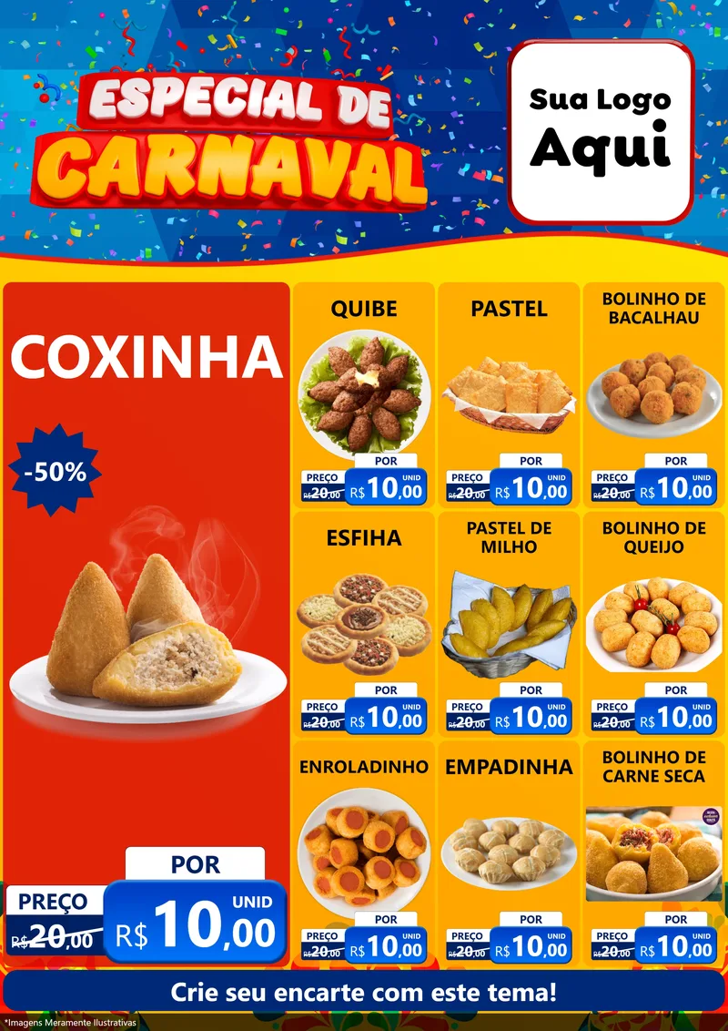 Modelo de Encarte para Encarte A4 Vertical com o tema Especial de Carnaval para Salgadaria