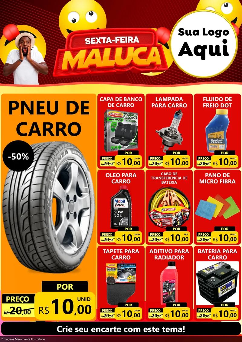 Modelo de Encarte para Encarte A4 Vertical com o tema Sexta-feira Maluca para Auto peças