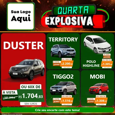 Modelo de Rede Social para Feed Facebook com o tema Quarta Explosiva para Concessionaria de Carros