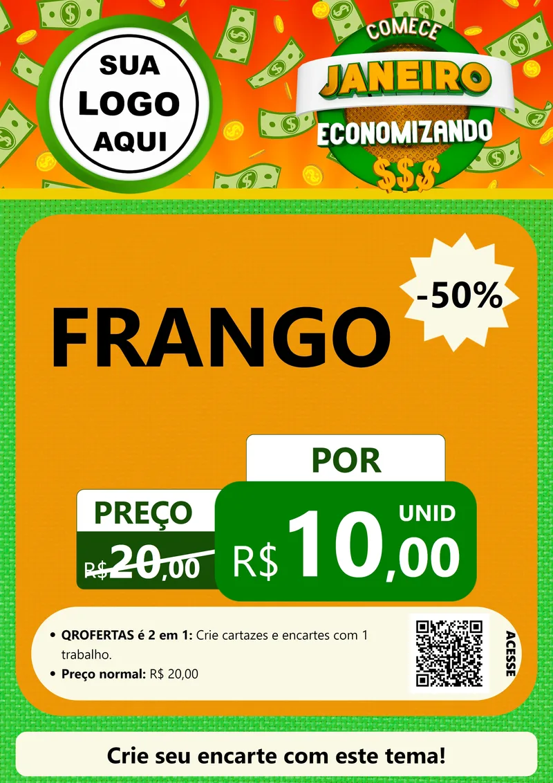 Modelo de Cartaz para Cartaz A4 Vertical com o tema Comece Janeiro Economizando para Assados