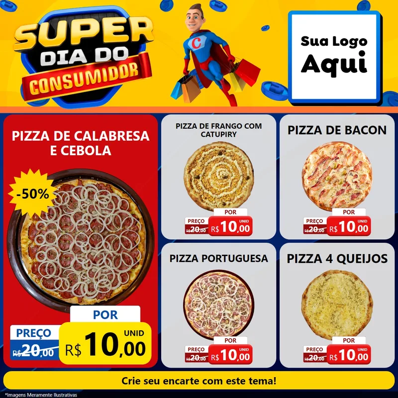 Modelo de Rede Social para Feed Facebook com o tema Super Dia do Consumidor para Pizzaria