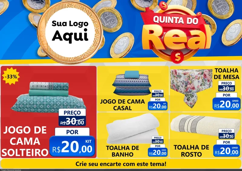 Modelo de Encarte para Encarte A4 Horizontal com o tema Quinta do Real para Cama, Mesa e Banho