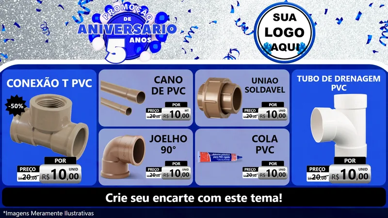 Modelo de TV para TV Horizontal com o tema Promoção de Aniversário - 5 Anos para Tubos e conexões
