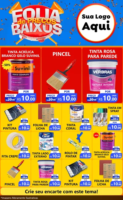 Modelo de Encarte para Encarte Grande com o tema Folia de Preços Baixos para Tintas e Ferramentas