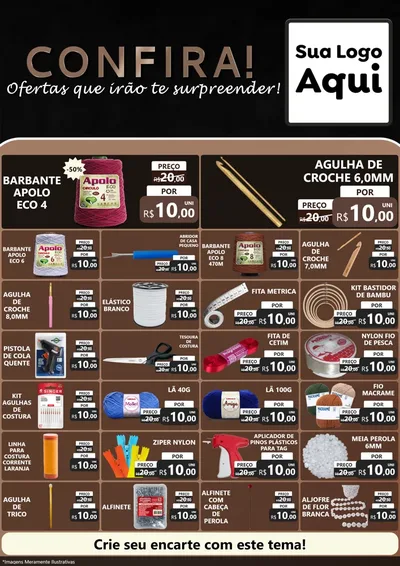 Modelo de Encarte para Encarte A4 Vertical com o tema Confira! Ofertas que irão te surpreender! para Armarinho e Aviamentos