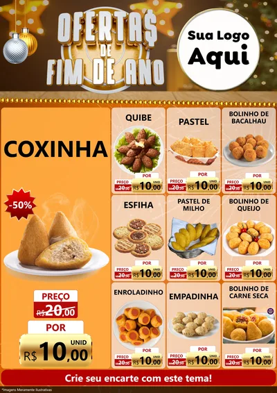 Modelo de Encarte para Encarte A4 Vertical com o tema Ofertas de Fim de Ano para Salgadaria