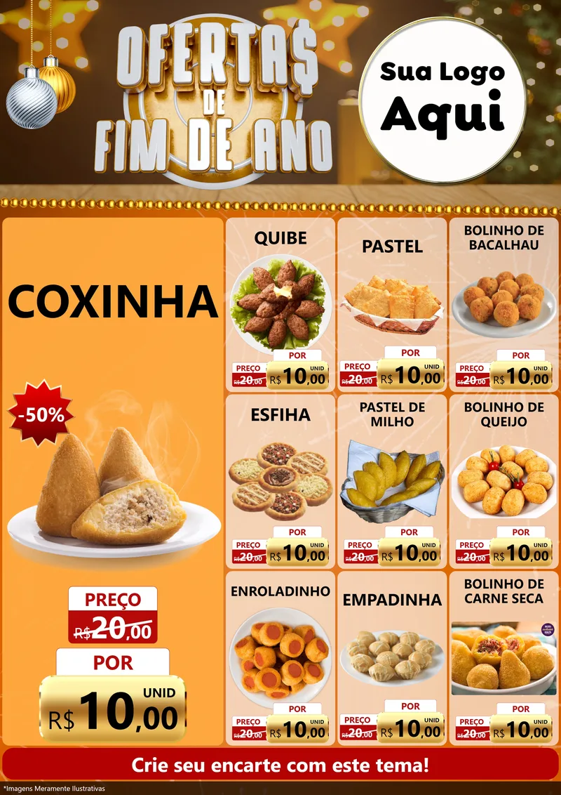 Modelo de Encarte para Encarte A4 Vertical com o tema Ofertas de Fim de Ano para Salgadaria