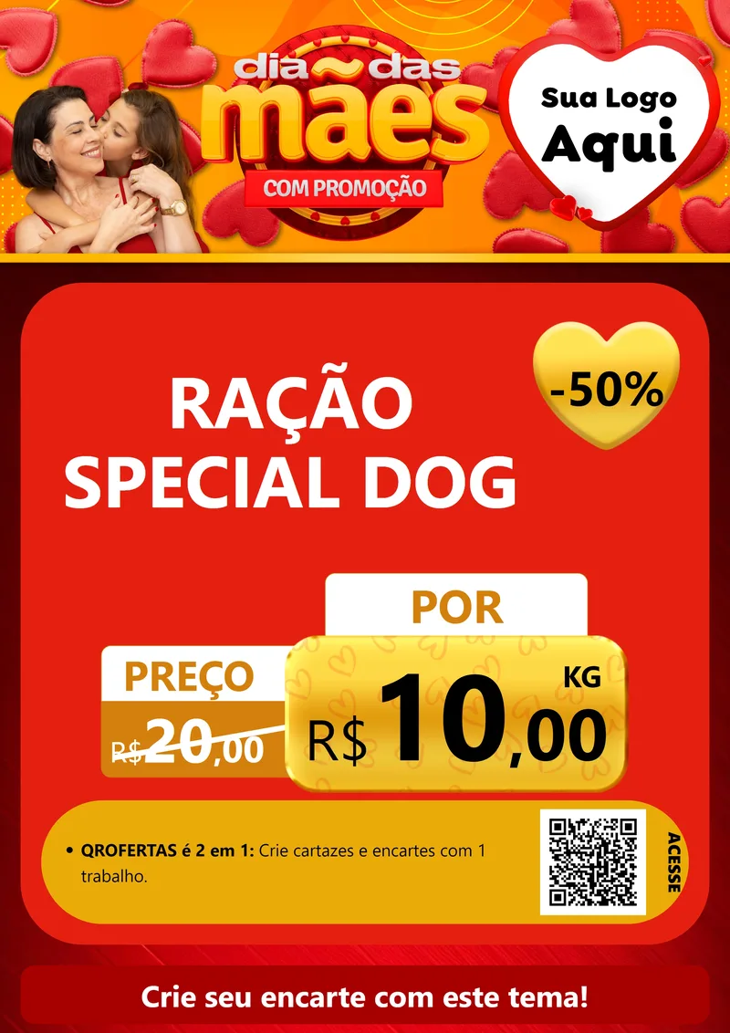 Modelo de Cartaz para Cartaz A4 Vertical com o tema Dia das Mães com Promoção para Pet Shop