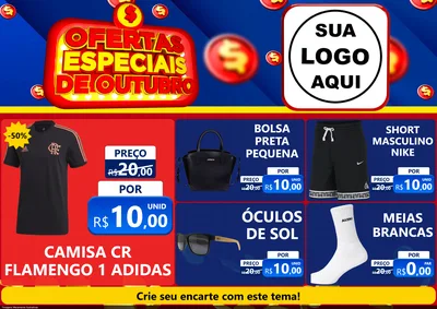 Modelo de Encarte para Encarte A4 Horizontal com o tema Ofertas Especiais de Outubro para Roupas e acessórios