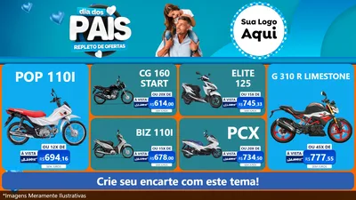 Modelo de TV para TV Horizontal com o tema Dia Dos Pais Repleto de Ofertas para Concessionaria de Motos