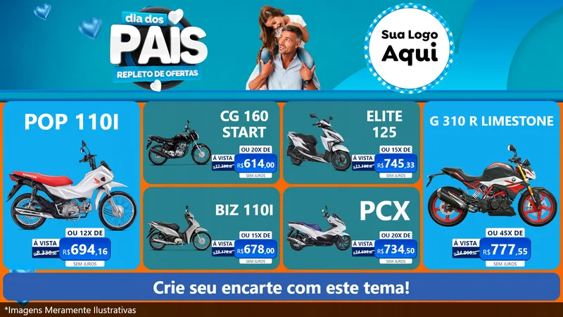 Modelo de TV para TV Horizontal com o tema Dia Dos Pais Repleto de Ofertas para Concessionaria de Motos