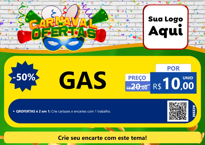 Modelo de Cartaz para Cartaz A4 Horizontal com o tema Carnaval de Ofertas para Água e gás
