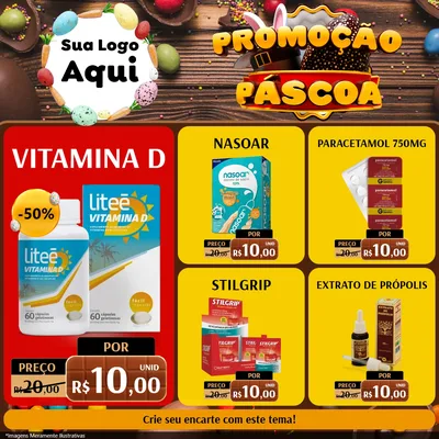 Modelo de Rede Social para Feed Facebook com o tema Promoção Páscoa para Farmácia