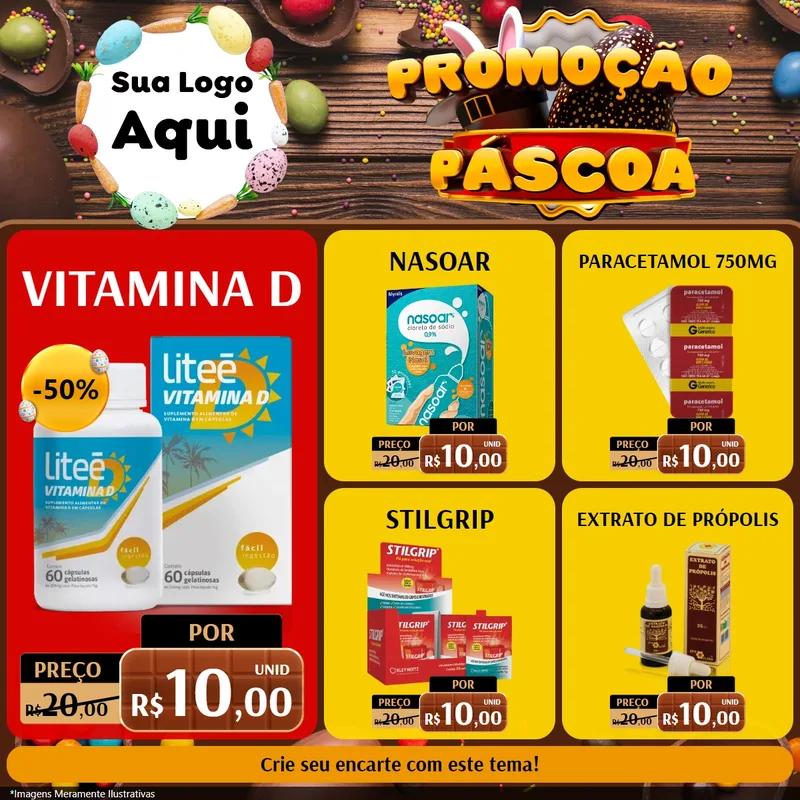 Modelo de Rede Social para Feed Facebook com o tema Promoção Páscoa para Farmácia