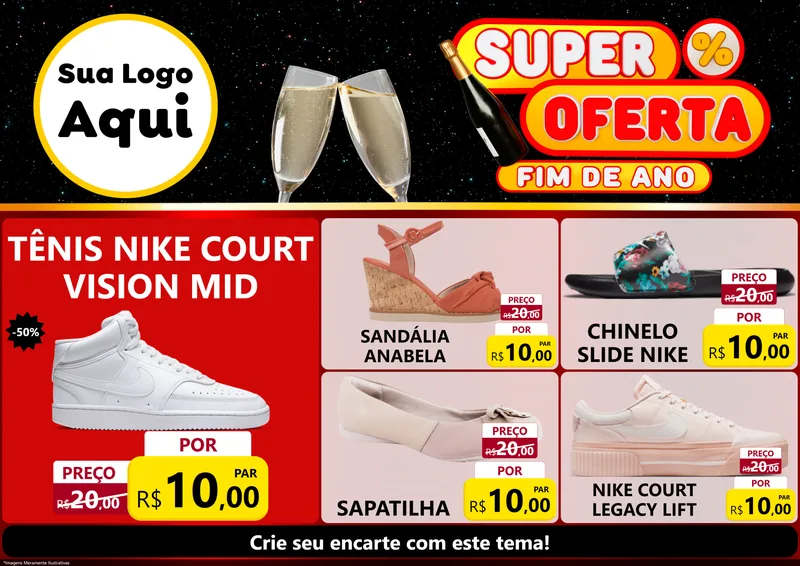 Modelo de Encarte para Encarte A4 Horizontal com o tema Super Oferta Fim de Ano para Calçados