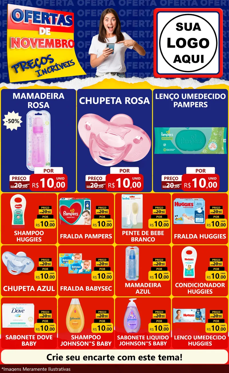 Modelo de Encarte para Encarte Grande com o tema Ofertas de Novembro - Preços Incríveis para Bebês