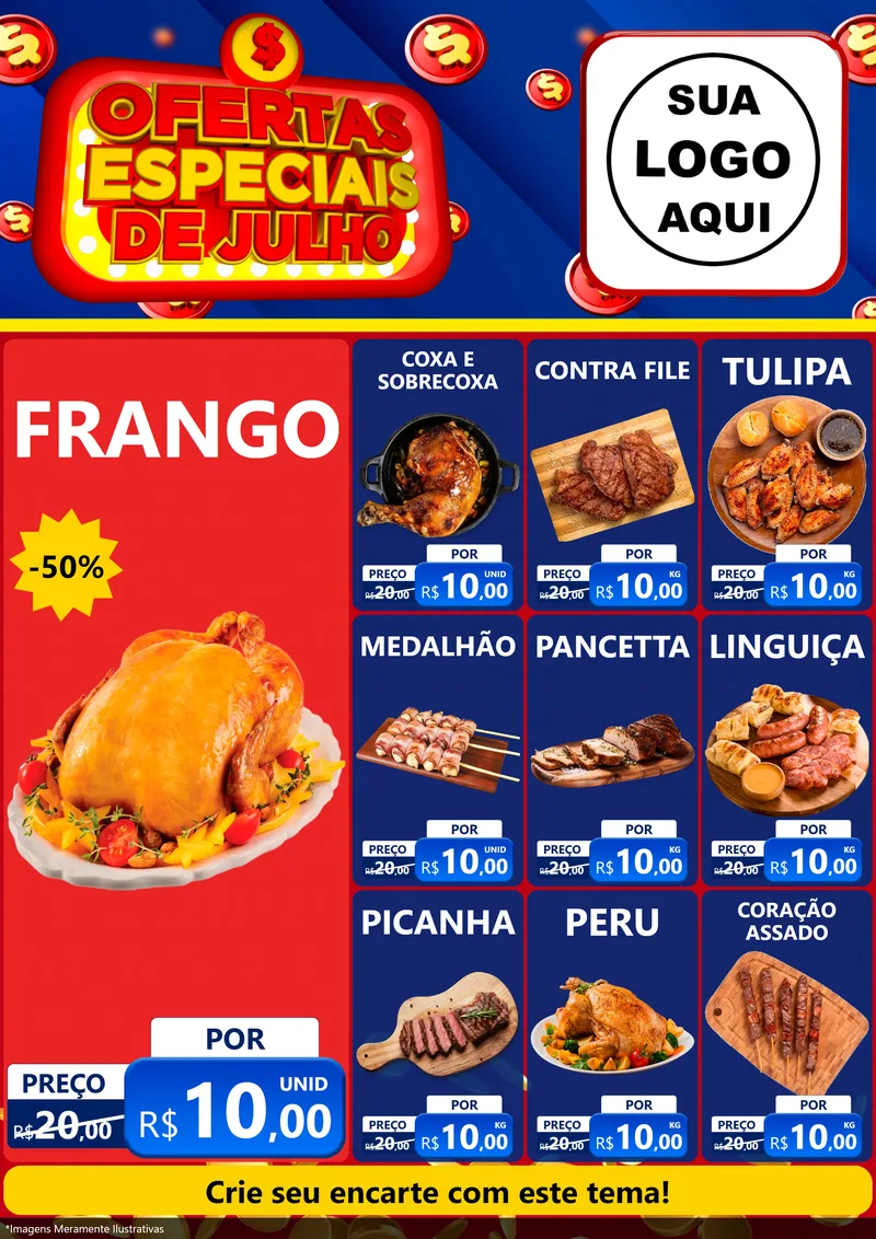 Modelo de Encarte para Encarte A4 Vertical com o tema Ofertas Especiais de Julho para Assados