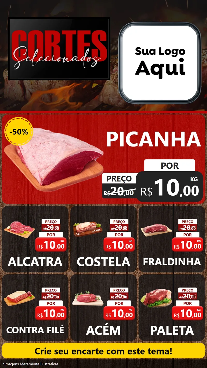 Modelo de Rede Social para Stories com o tema Cortes Selecionados para Açougue