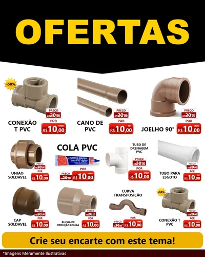 Modelo de Rede Social para Feed Instagram com o tema Ofertas Preto e Vermelho Cartaz para Tubos e conexões