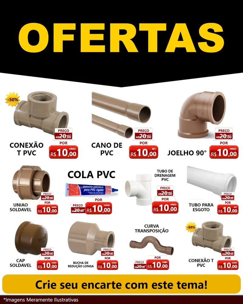 Modelo de Rede Social para Feed Instagram com o tema Ofertas Preto e Vermelho Cartaz para Tubos e conexões