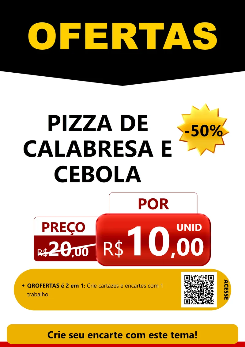 Modelo de Cartaz para Cartaz A4 Vertical com o tema Ofertas Preto e Vermelho Cartaz para Pizzaria