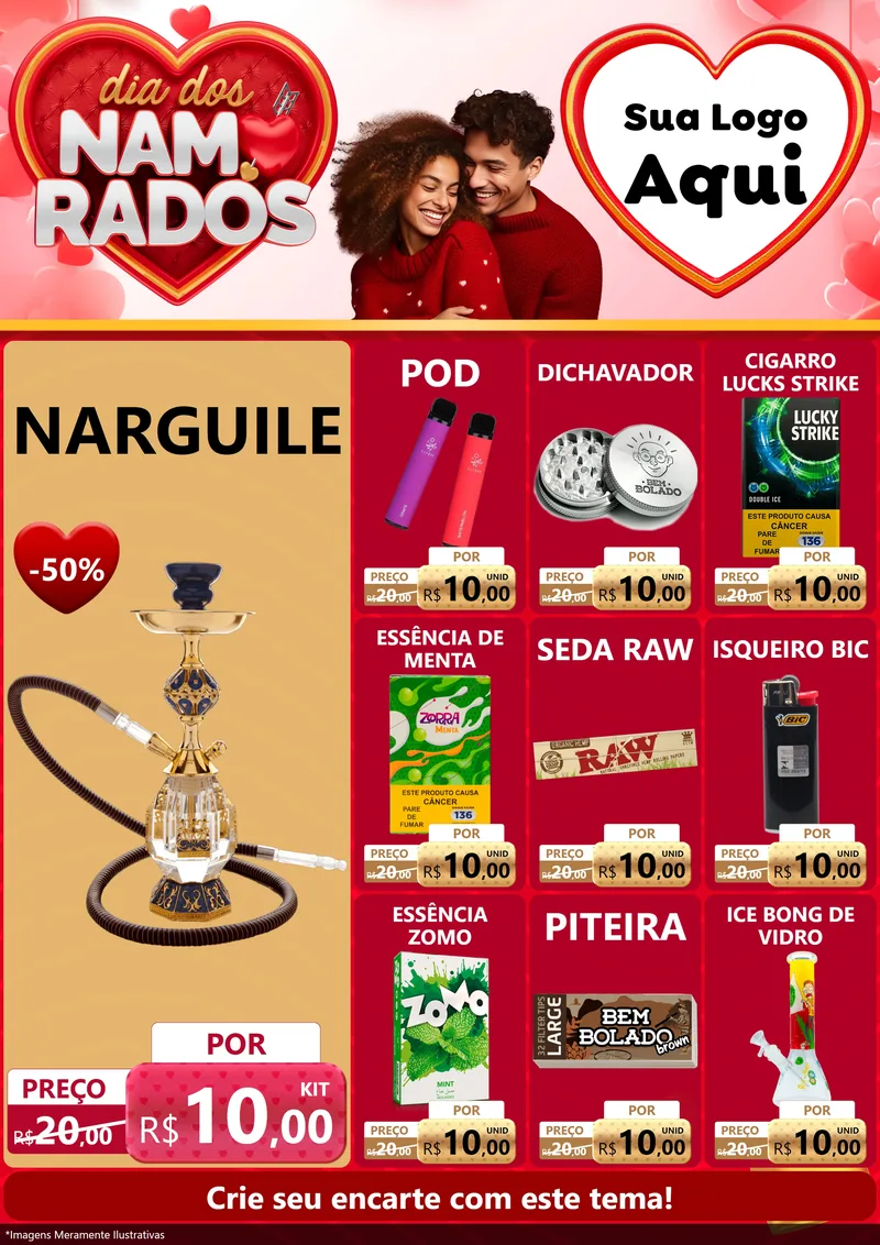 Modelo de Encarte para Encarte A4 Vertical com o tema Dia dos Namorados para Tabacaria