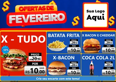 Modelo de Encarte para Encarte A4 Horizontal com o tema Ofertas de Fevereiro para Hamburgueria