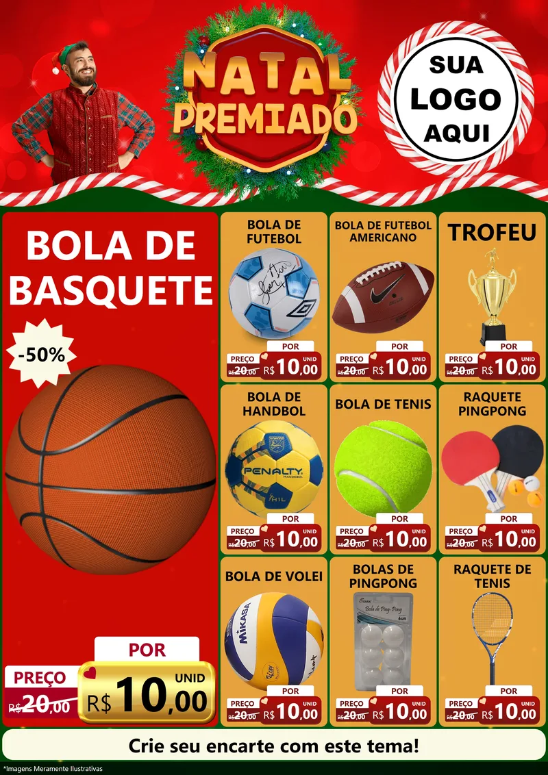 Modelo de Encarte para Encarte A4 Vertical com o tema Natal Premiado para Artigos Esportivos