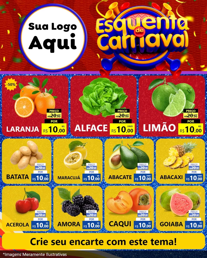 Modelo de Rede Social para Feed Instagram com o tema Esquenta de Carnaval para Hortifrúti