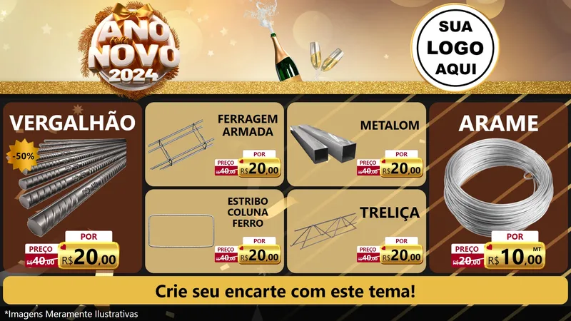 Modelo de TV para TV Horizontal com o tema Feliz Ano Novo 2027 para Ferragens