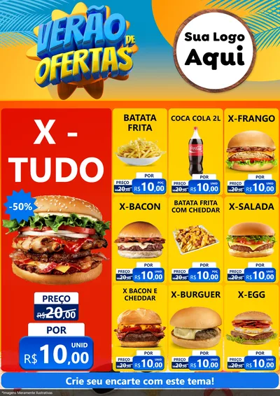 Modelo de Encarte para Encarte A4 Vertical com o tema Verão de Ofertas para Hamburgueria