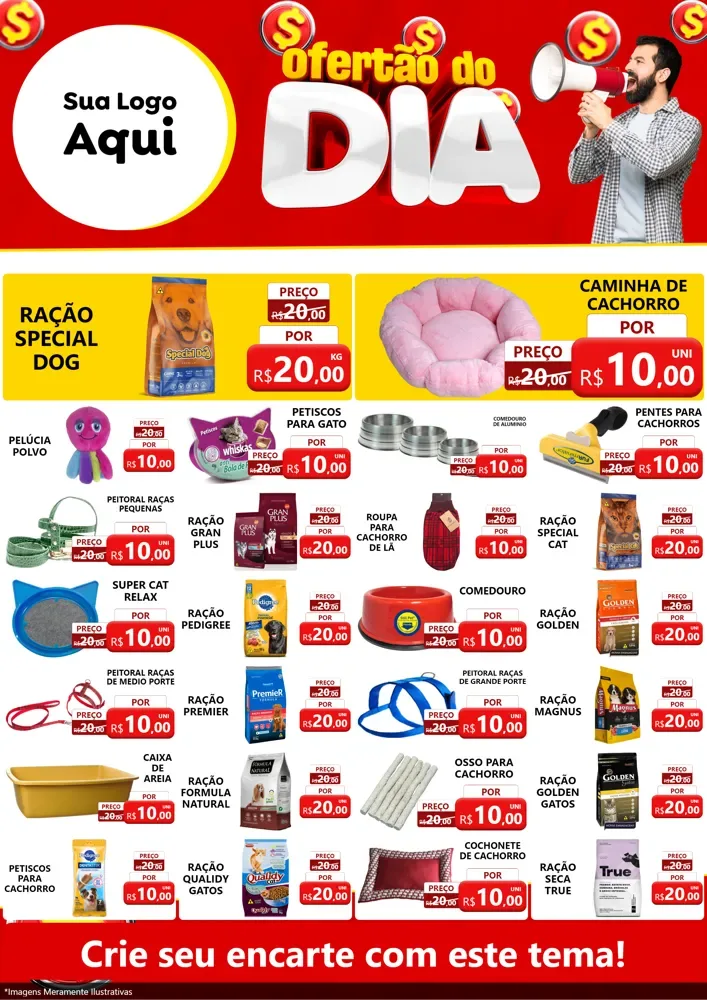 Modelo de Encarte para Encarte A4 Vertical com o tema Ofertão do dia para Pet Shop