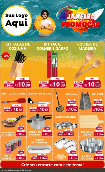 Modelo de Encarte para Encarte Grande com o tema Janeiro de Promoção para Utilidades Domésticas