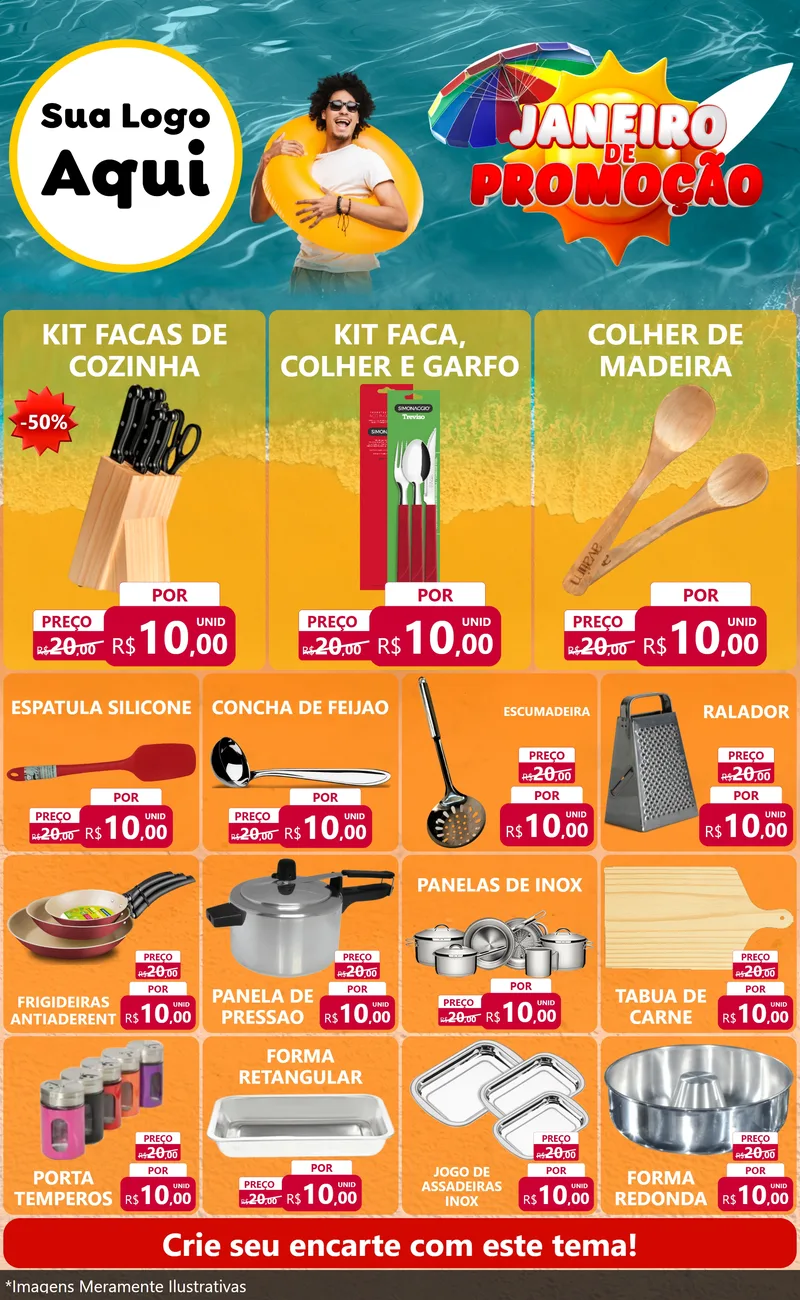 Modelo de Encarte para Encarte Grande com o tema Janeiro de Promoção para Utilidades Domésticas