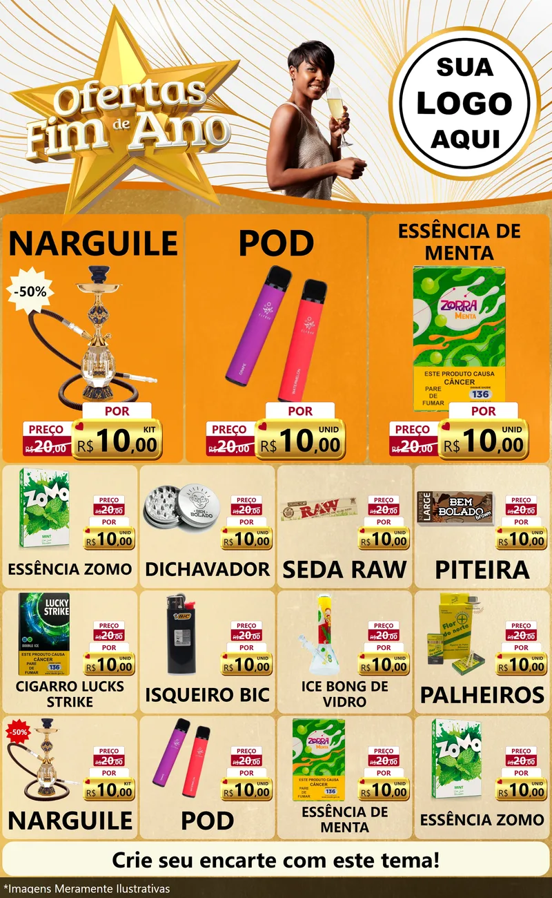 Modelo de Encarte para Encarte Grande com o tema Ofertas Fim de Ano para Tabacaria