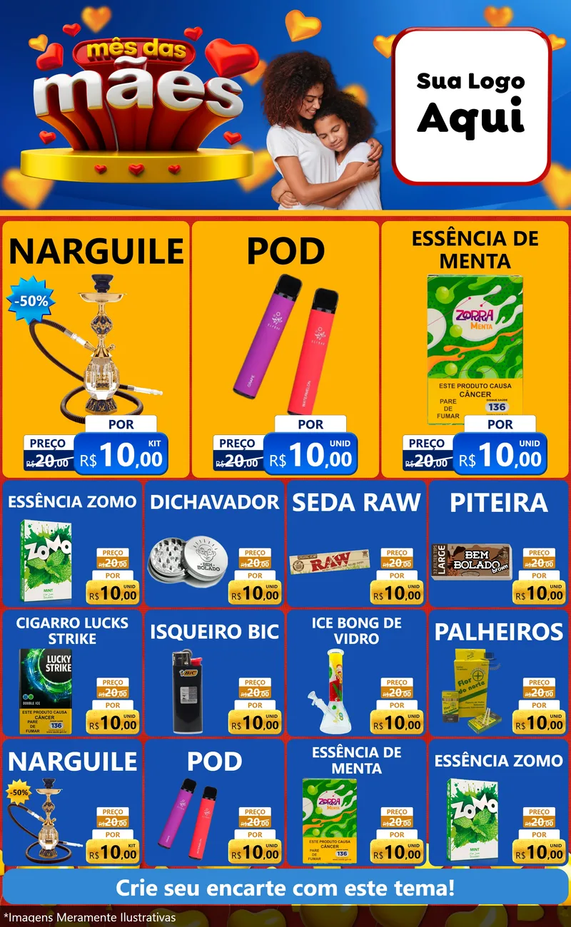 Modelo de Encarte para Encarte Grande com o tema Mês das Mães para Tabacaria