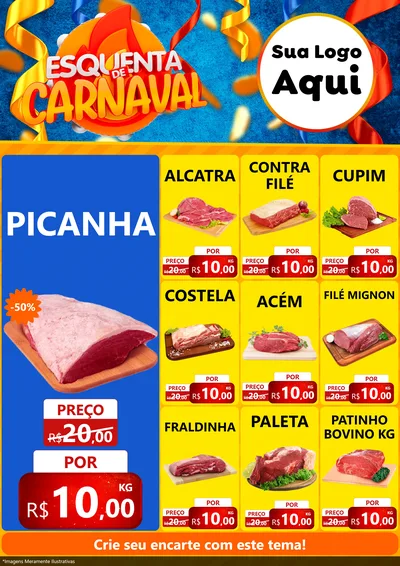 Modelo de Encarte para Encarte A4 Vertical com o tema Esquenta de Carnaval para Açougue