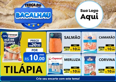 Modelo de Encarte para Encarte A4 Horizontal com o tema Terça do Bacalhau para Peixaria